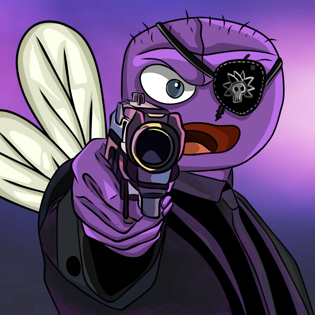 Mouch art scene with purple lighting.